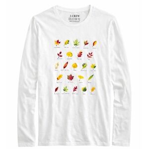 JCrew women's collector tee White Long Sleeve Botanical Leaf Print Shirt Small